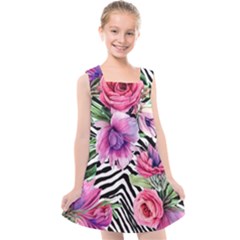 Classy And Chic Watercolor Flowers Kids  Cross Back Dress by GardenOfOphir