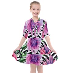 Classy And Chic Watercolor Flowers Kids  All Frills Chiffon Dress by GardenOfOphir