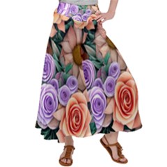 Cheerful And Captivating Watercolor Flowers Satin Palazzo Pants by GardenOfOphir