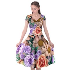 Cheerful And Captivating Watercolor Flowers Cap Sleeve Wrap Front Dress by GardenOfOphir