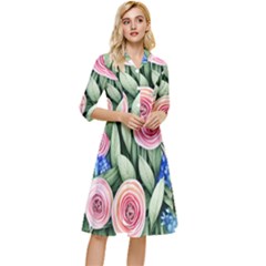 County Charm – Watercolor Flowers Botanical Classy Knee Length Dress by GardenOfOphir