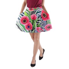 Cherished Blooms – Watercolor Flowers Botanical A-line Pocket Skirt by GardenOfOphir