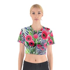 Cherished Blooms – Watercolor Flowers Botanical Cotton Crop Top by GardenOfOphir