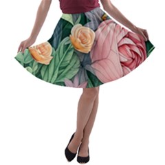 Darling And Dazzling Watercolor Flowers A-line Skater Skirt