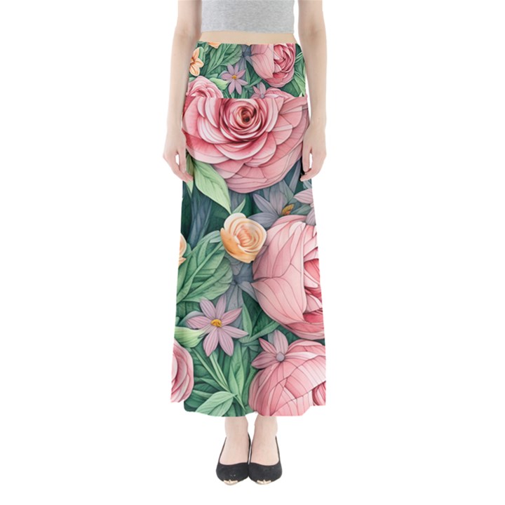 Darling and Dazzling Watercolor Flowers Full Length Maxi Skirt