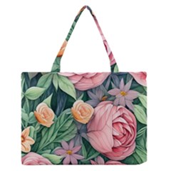 Darling And Dazzling Watercolor Flowers Zipper Medium Tote Bag by GardenOfOphir