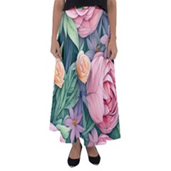 Darling And Dazzling Watercolor Flowers Flared Maxi Skirt