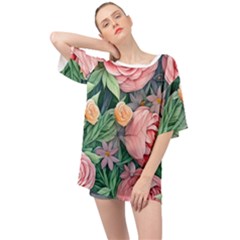 Darling And Dazzling Watercolor Flowers Oversized Chiffon Top by GardenOfOphir