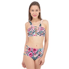 Cheerful Watercolors – Flowers Botanical Cage Up Bikini Set by GardenOfOphir