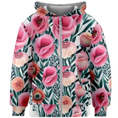 Cheerful Watercolors – Flowers Botanical Kids  Zipper Hoodie Without Drawstring by GardenOfOphir