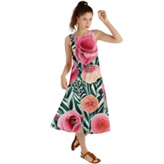 Cheerful Watercolors – Flowers Botanical Summer Maxi Dress by GardenOfOphir