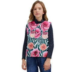Cheerful Watercolors – Flowers Botanical Kid s Short Button Up Puffer Vest	 by GardenOfOphir