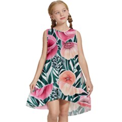 Cheerful Watercolors – Flowers Botanical Kids  Frill Swing Dress by GardenOfOphir