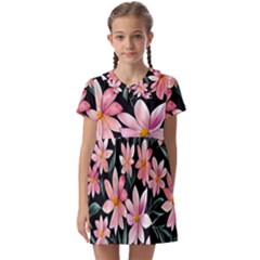 Classy Botanicals – Watercolor Flowers Botanical Kids  Asymmetric Collar Dress by GardenOfOphir