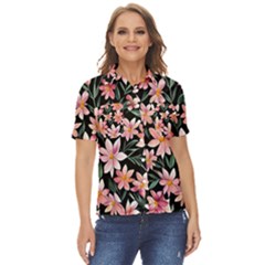 Classy Botanicals – Watercolor Flowers Botanical Women s Short Sleeve Double Pocket Shirt