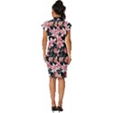 Classy Botanicals – Watercolor Flowers Botanical Vintage Frill Sleeve V-Neck Bodycon Dress View4