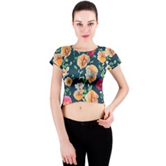 Charming Foliage – Watercolor Flowers Botanical Crew Neck Crop Top by GardenOfOphir