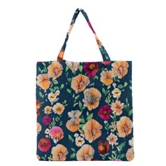 Charming Foliage – Watercolor Flowers Botanical Grocery Tote Bag by GardenOfOphir