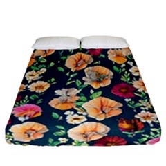 Charming Foliage – Watercolor Flowers Botanical Fitted Sheet (california King Size) by GardenOfOphir