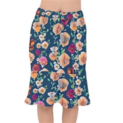 Charming Foliage – Watercolor Flowers Botanical Short Mermaid Skirt by GardenOfOphir