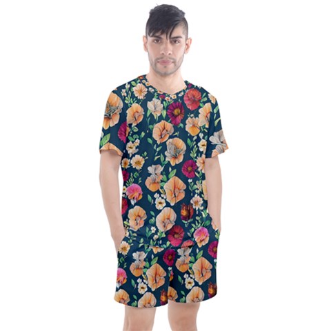 Charming Foliage – Watercolor Flowers Botanical Men s Mesh Tee And Shorts Set by GardenOfOphir