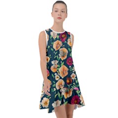 Charming Foliage – Watercolor Flowers Botanical Frill Swing Dress by GardenOfOphir