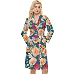 Charming Foliage – Watercolor Flowers Botanical Long Sleeve Velvet Robe by GardenOfOphir