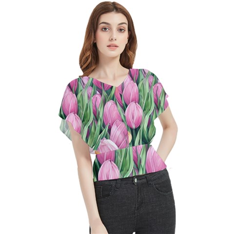 Cheerful Watercolor Flowers Butterfly Chiffon Blouse by GardenOfOphir