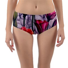 Color-infused Watercolor Flowers Reversible Mid-waist Bikini Bottoms by GardenOfOphir