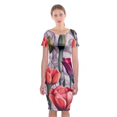Color-infused Watercolor Flowers Classic Short Sleeve Midi Dress by GardenOfOphir