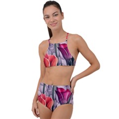 Color-infused Watercolor Flowers High Waist Tankini Set by GardenOfOphir