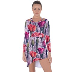 Color-infused Watercolor Flowers Asymmetric Cut-out Shift Dress