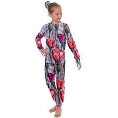 Color-infused Watercolor Flowers Kids  Long Sleeve Set  by GardenOfOphir