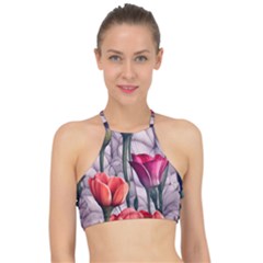 Color-infused Watercolor Flowers Racer Front Bikini Top