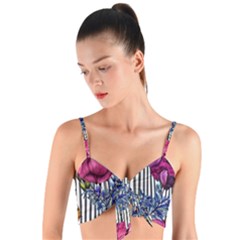 Dazzling Watercolor Flowers Woven Tie Front Bralet by GardenOfOphir