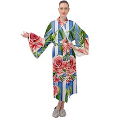 Chic Watercolor Flowers Maxi Velvet Kimono by GardenOfOphir