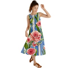 Chic Watercolor Flowers Summer Maxi Dress by GardenOfOphir