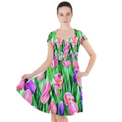 Combined Watercolor Flowers Cap Sleeve Midi Dress by GardenOfOphir