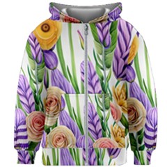 Classy Watercolor Flowers Kids  Zipper Hoodie Without Drawstring by GardenOfOphir