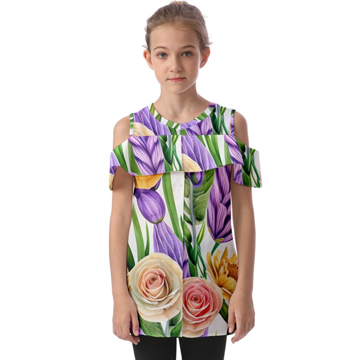 Classy watercolor flowers Fold Over Open Sleeve Top
