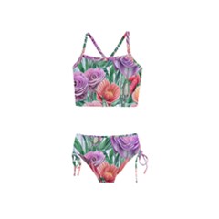 Captivating Watercolor Flowers Girls  Tankini Swimsuit