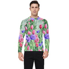 Exquisite Watercolor Flowers Men s Long Sleeve Rash Guard by GardenOfOphir