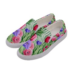 Exquisite Watercolor Flowers Women s Canvas Slip Ons by GardenOfOphir