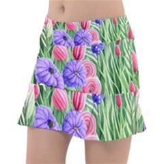 Exquisite Watercolor Flowers Classic Tennis Skirt