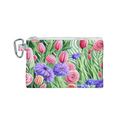 Exquisite Watercolor Flowers Canvas Cosmetic Bag (small) by GardenOfOphir