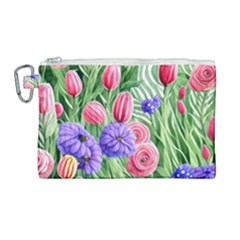 Exquisite Watercolor Flowers Canvas Cosmetic Bag (large) by GardenOfOphir