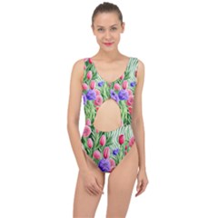 Exquisite Watercolor Flowers Center Cut Out Swimsuit by GardenOfOphir