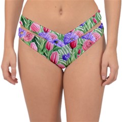 Exquisite Watercolor Flowers Double Strap Halter Bikini Bottoms by GardenOfOphir