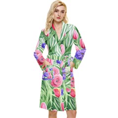 Exquisite Watercolor Flowers Long Sleeve Velvet Robe by GardenOfOphir