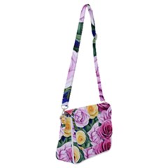 Cherished Watercolor Flowers Shoulder Bag With Back Zipper by GardenOfOphir